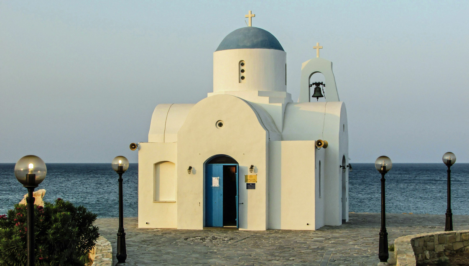 Small white church by the sea in Cyprus used for wedding ceremonies